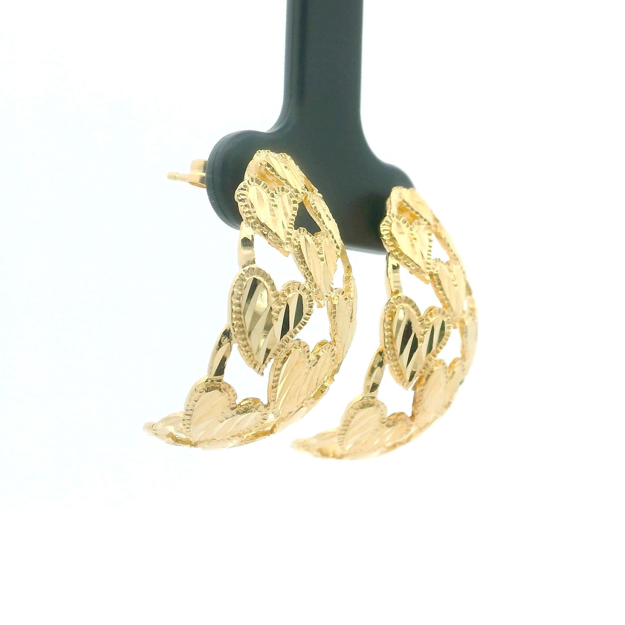 18k Yellow Gold 6.4g Solid Diamond Cut Heart Earrings 1
