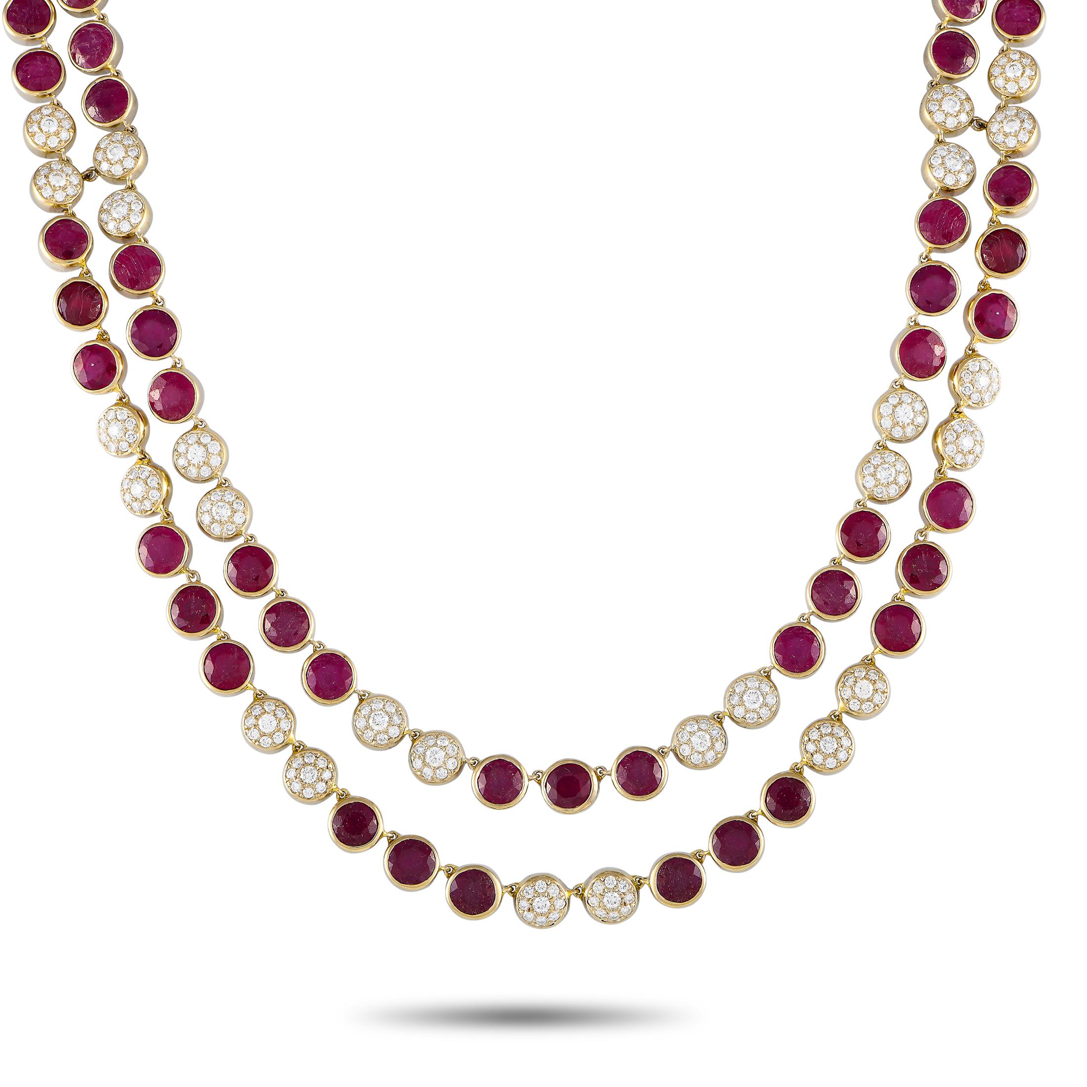 18K Yellow Gold 6.50ct Diamond and Ruby Necklace In Excellent Condition For Sale In Southampton, PA