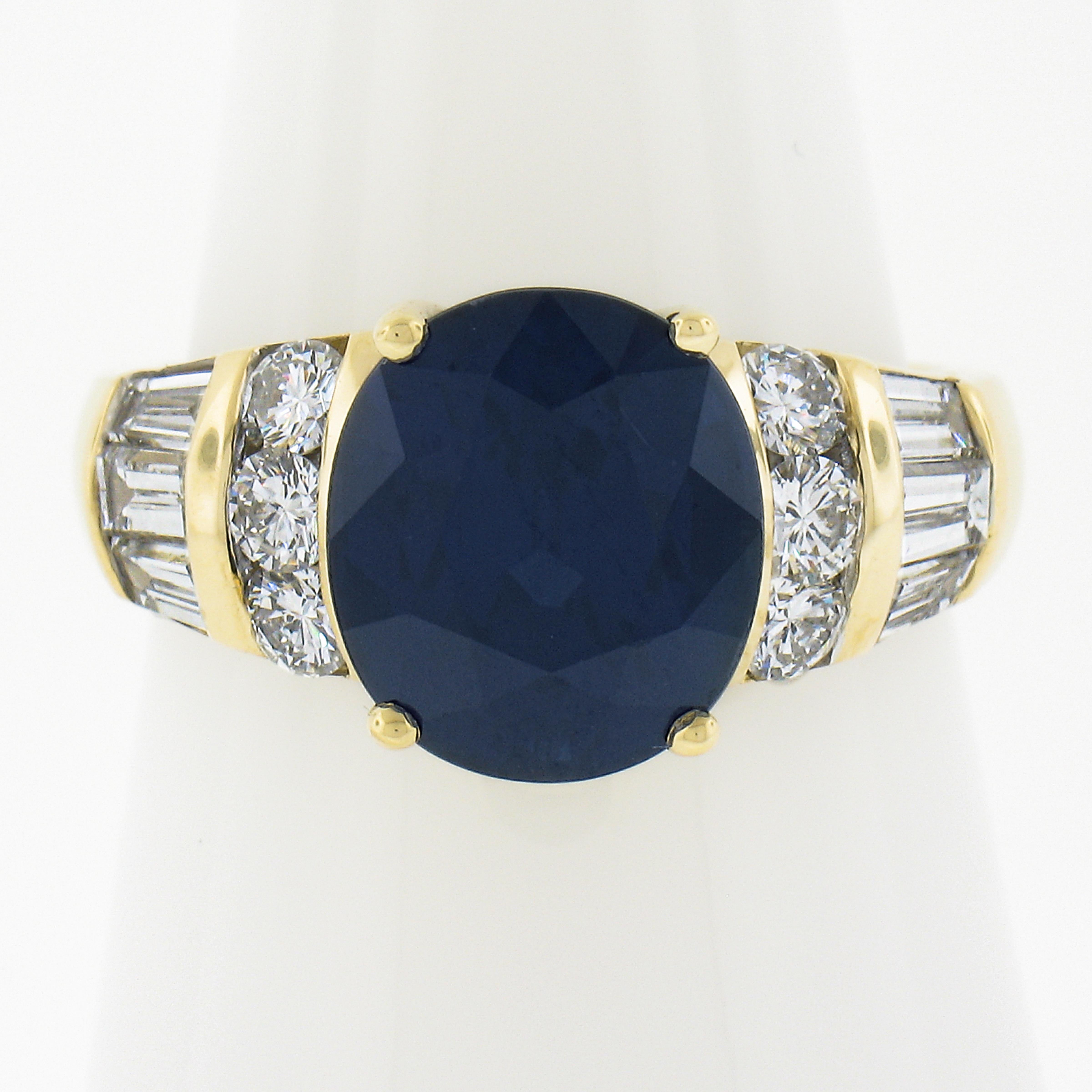 MUST SEE SAPPHIRE! TRUE CLEAN ROYAL BLUE!
--Stone(s):--
(1) Natural Genuine Sapphire - Oval Brilliant Cut - Prong Set - Amazing True Royal Blue Color - 5.86ct (exact, certified)
** See Certification Details Below for Complete Info **
(12) Natural