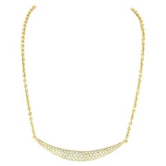 18k Yellow Gold 6.75ctw Top Quality Pave Round Diamond Curved Domed Bar Necklace