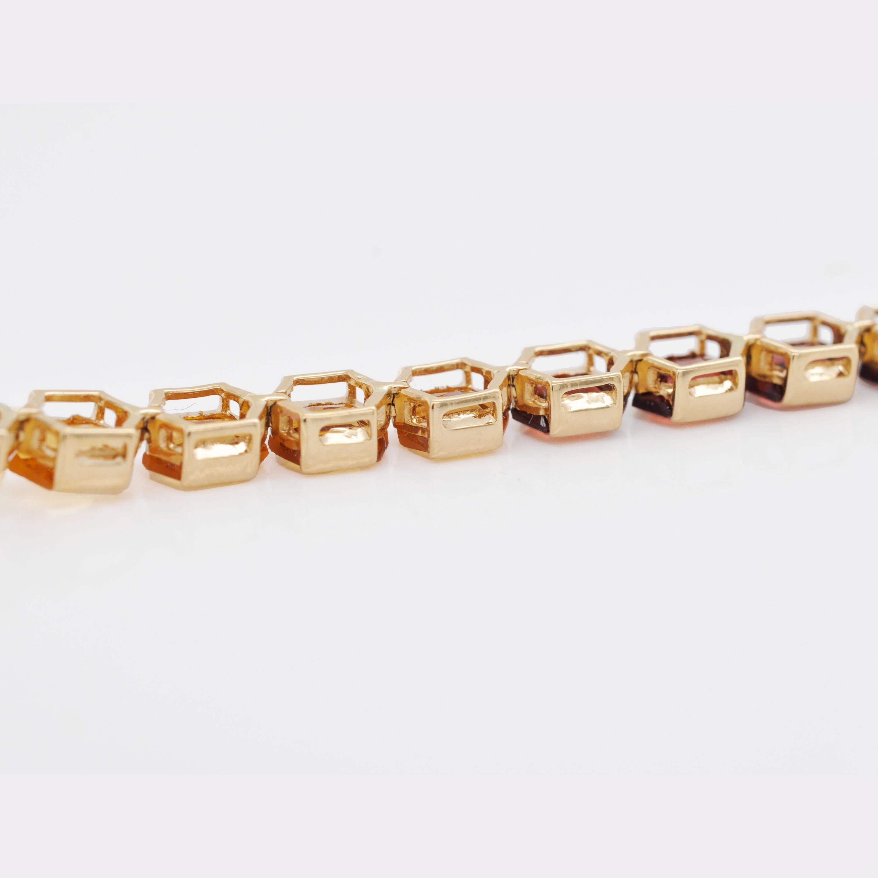 14K Gelbgold 6x4 MM Regenbogen Sechseck Schliff Multi-Edelsteine Tennis-Armband im Angebot 1