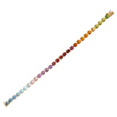 14K Gelbgold 6x4 MM Regenbogen Sechseck Schliff Multi-Edelsteine Tennis-Armband