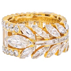 18K Yellow Gold 7 Carat Marquise, Round and Baguette Eternity Ring