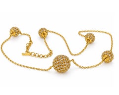 18K Yellow Gold 7 Carat Natural Rose Cut Diamond Station Necklace, 29 Inches