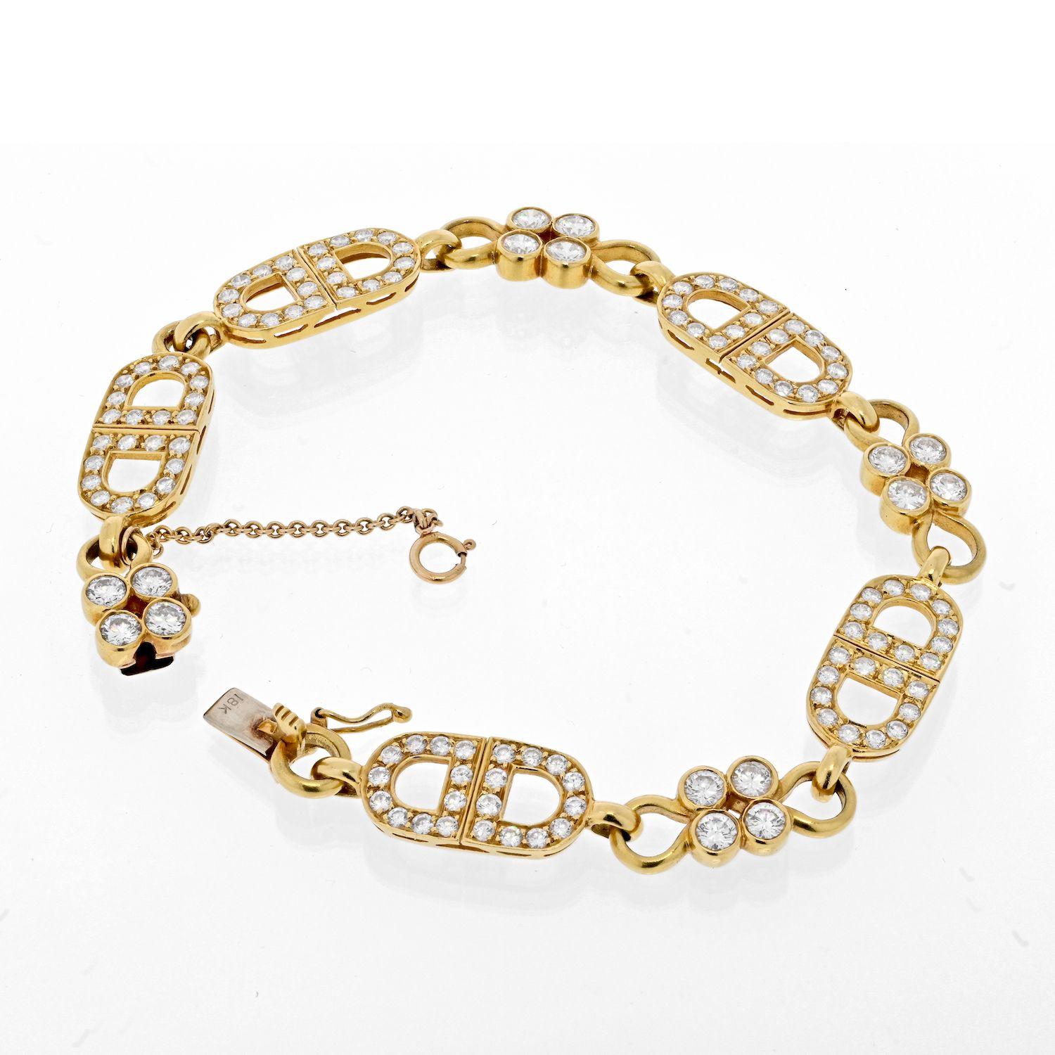 Taille ronde Bracelet à maillons en or jaune 18 carats avec diamants de 7 carats en vente
