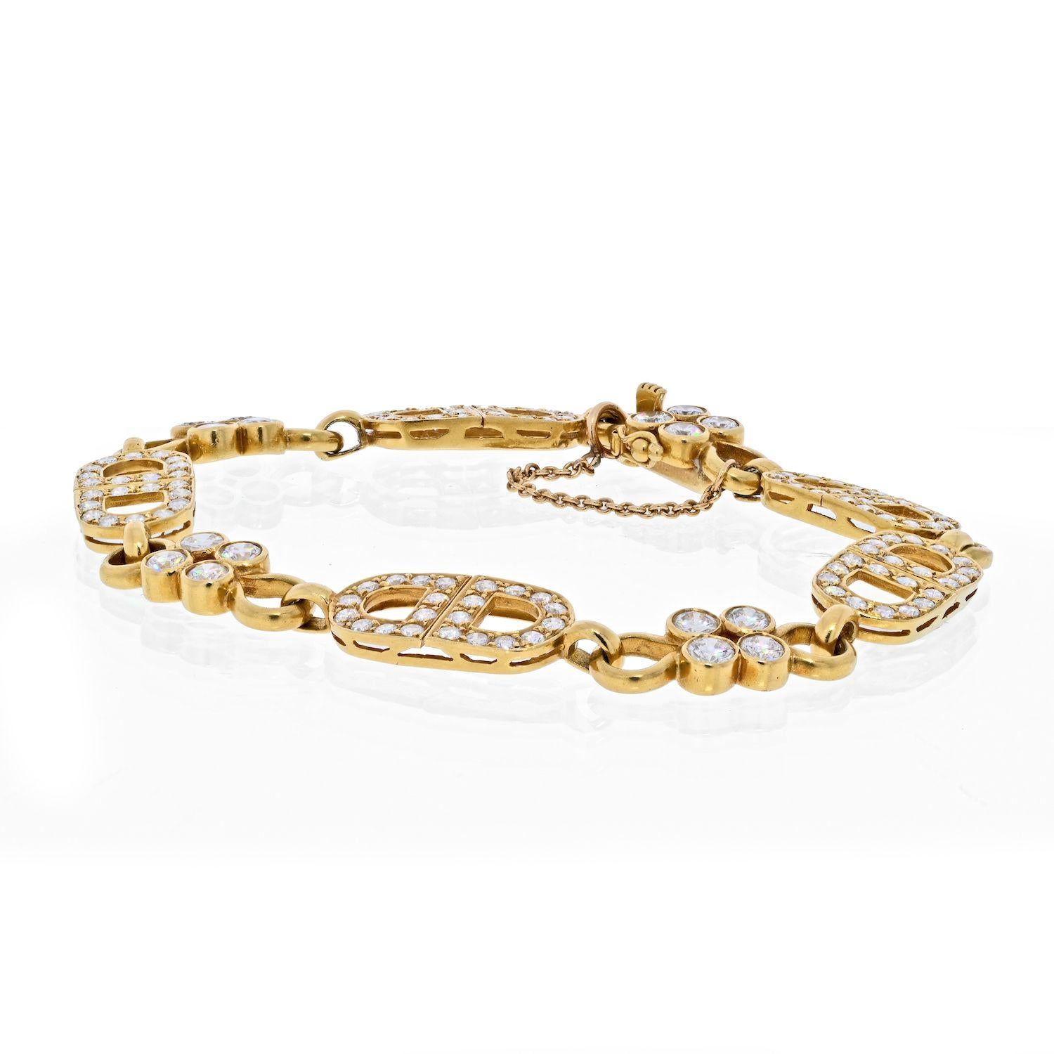 18K Yellow Gold 7 Carats Diamond Link Anchor Bracelet In Excellent Condition For Sale In New York, NY