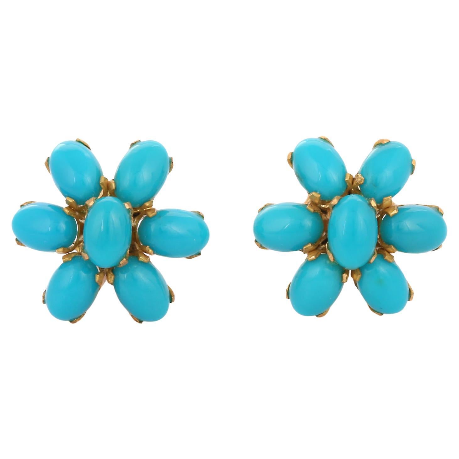 Turquoise Diamond Flower Earrings at 1stDibs