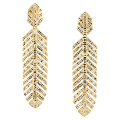 18k Yellow Gold 7.15cttw Diamond Feather Drop Dangling Earrings