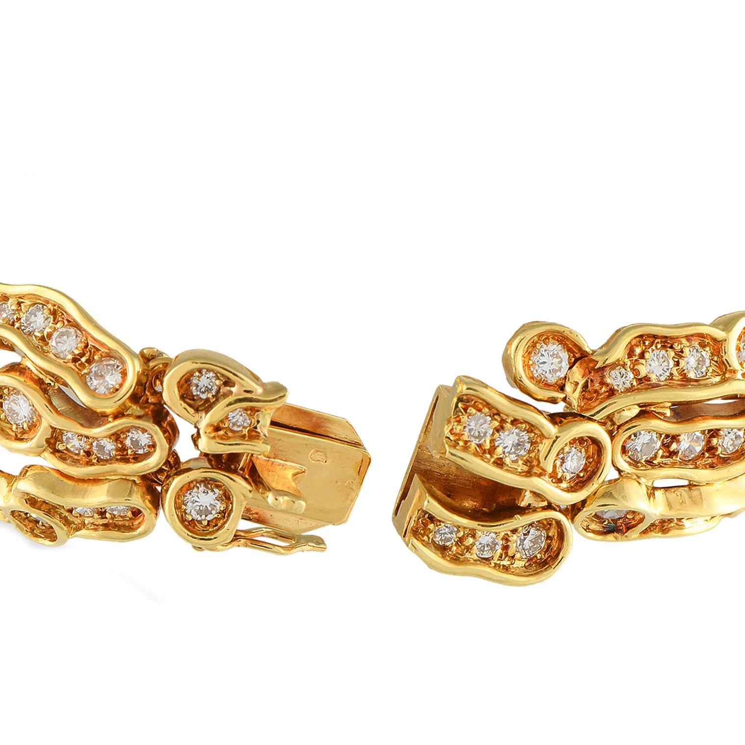 Taglio rotondo Bracciale in oro giallo 18 carati con 7,15 carati di diamanti in vendita