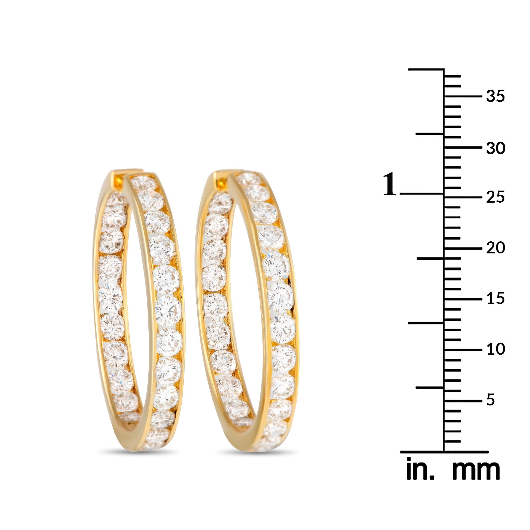 Round Cut 18K Yellow Gold 7.20ct Diamond Inside-Out Hoop Earrings For Sale