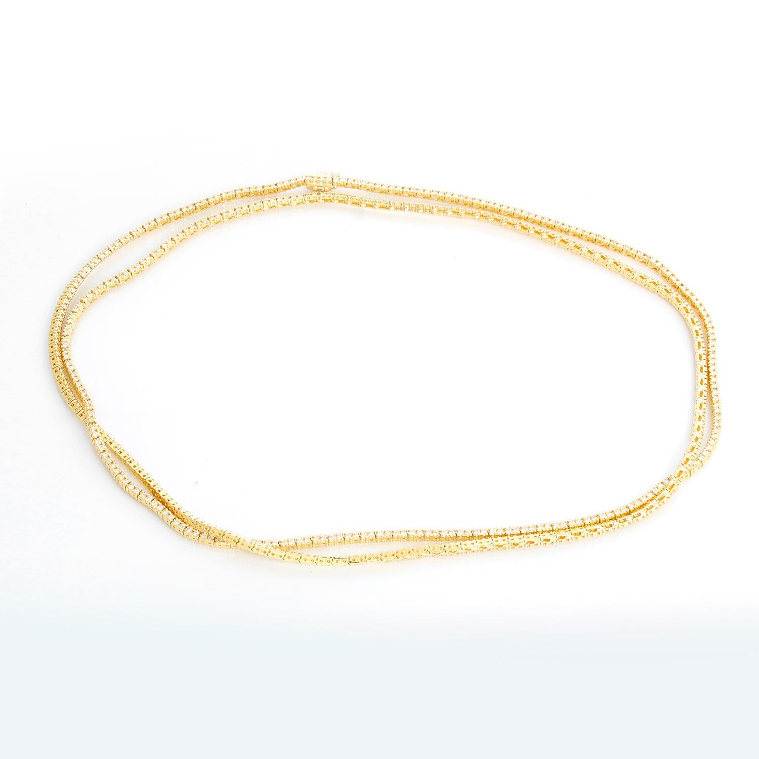 18K Yellow Gold 7.27cts Straight Line Diamond Necklace In Excellent Condition For Sale In Dallas, TX