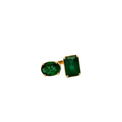 18k Yellow Gold 7.65ctw Two-Stone Natural Emerald Toi et Moi Ring