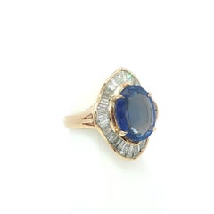 18k Yellow Gold 7.83ct GIA Large Oval Sapphire & Baguette Diamond Ballerina Ring