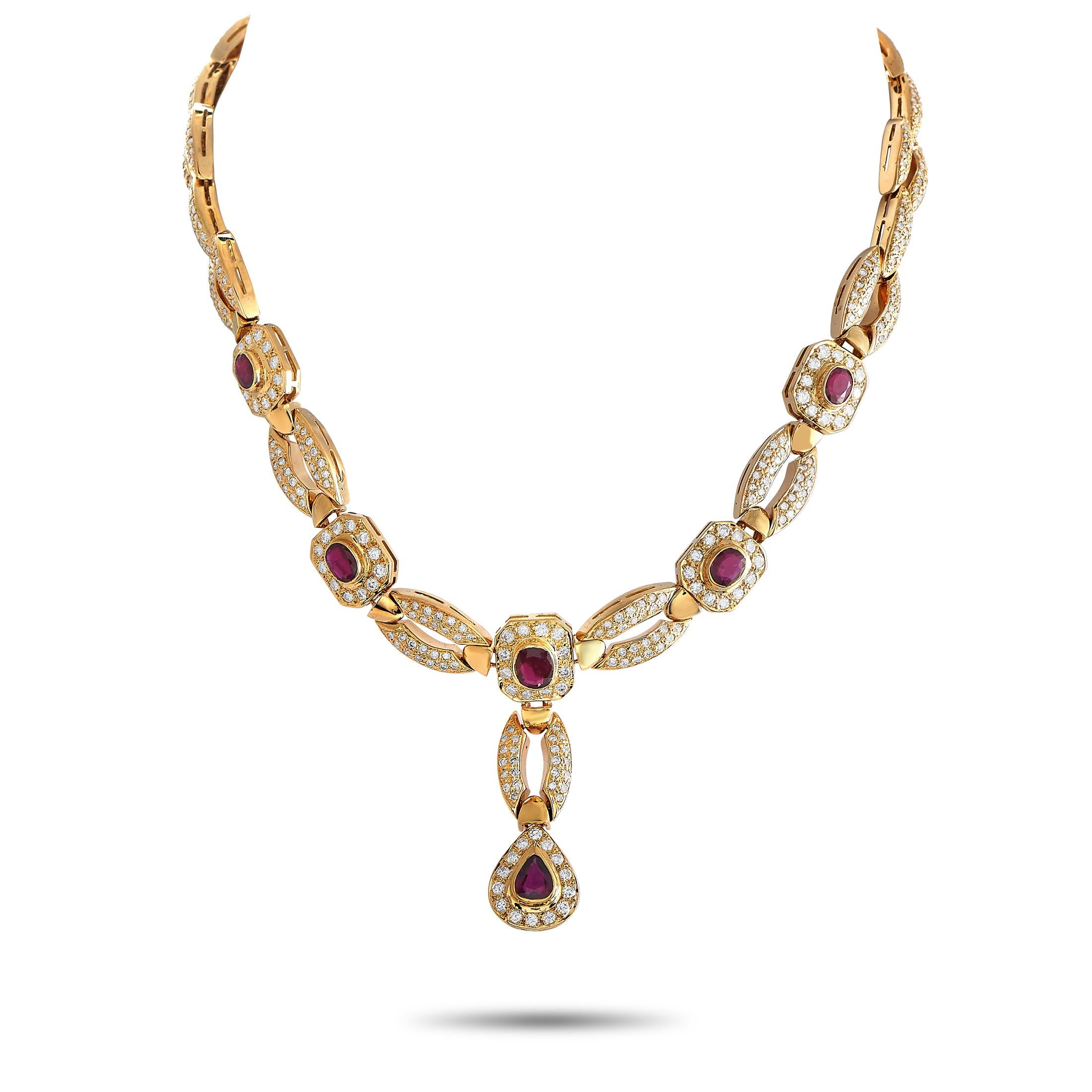 18K Yellow Gold 7.87ct Diamond and Ruby Necklace In Excellent Condition For Sale In Southampton, PA