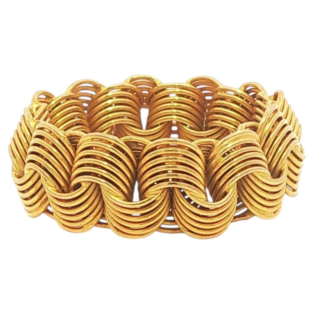 18k Yellow Gold 7.8mm Wide Multi Interlocking Wire Weave Band Ring For Sale