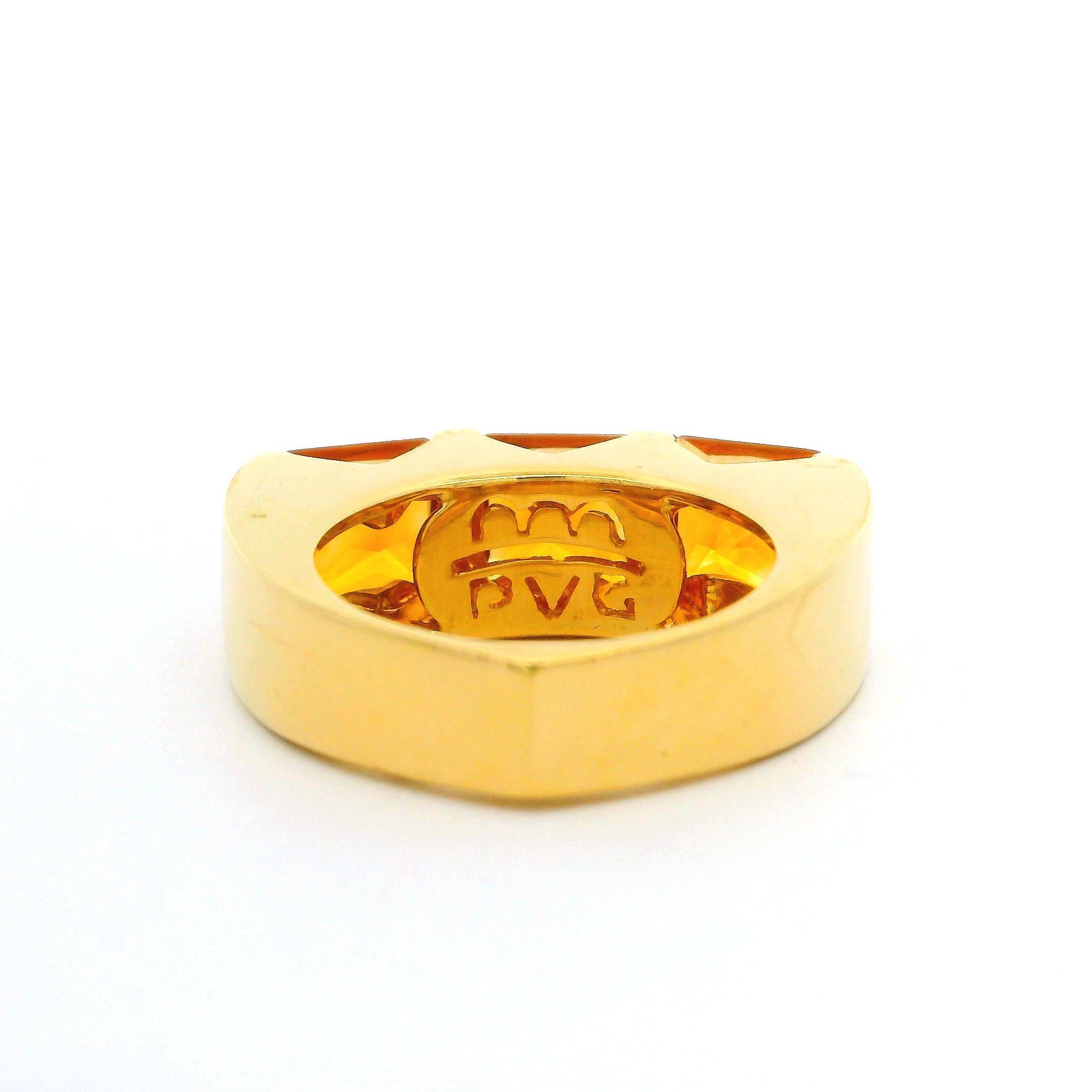 Bague à anneau substantiel en or jaune 18 carats avec citrine de 7 mm, 3 barres carrées taillées en gradins Pour femmes en vente