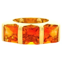 18 Karat Gelbgold 7 mm 3 Quadratischer Stufenschliff Kanal Bar Citrin Substantial Band Ring