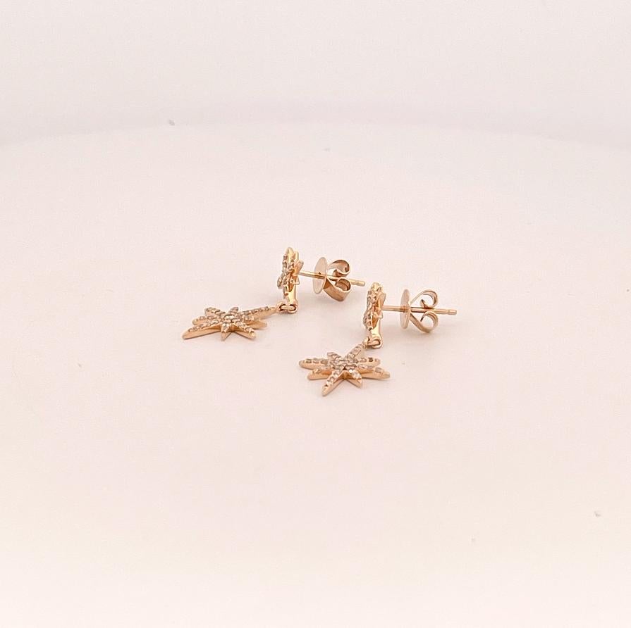 18k Yellow Gold 8 Point Star Drop Earrings In Excellent Condition In Dallas, TX