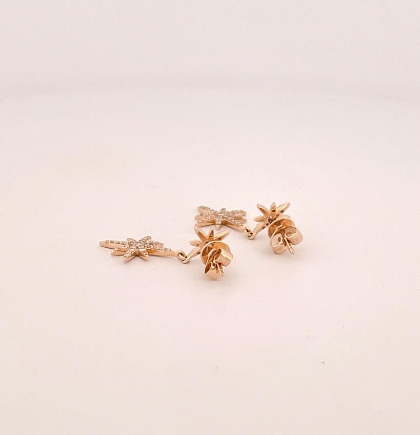 Round Cut 18k Yellow Gold 8 Point Star Drop Earrings