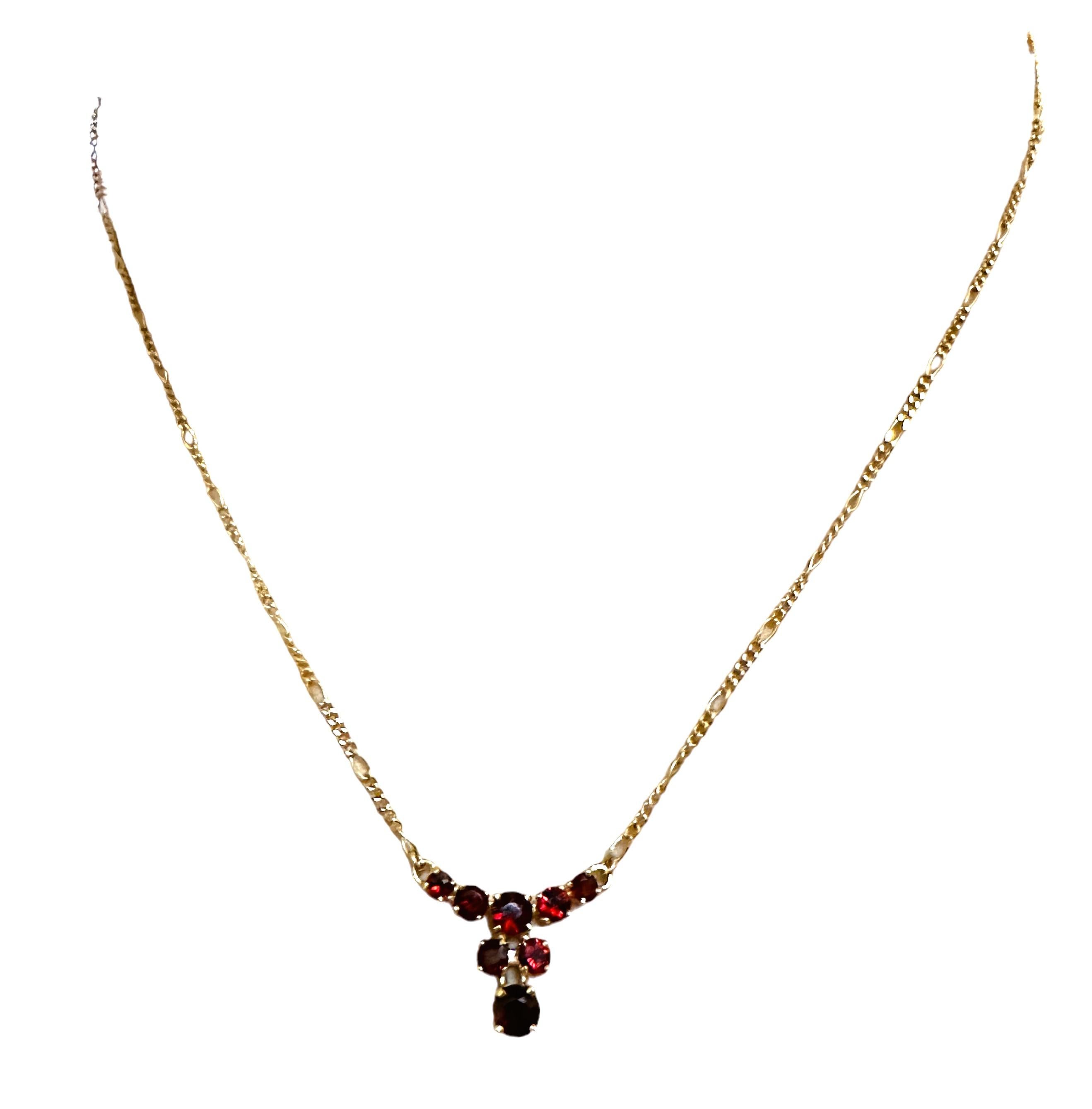 Art Deco 18k Yellow Gold 8-Stone Garnet Necklace  For Sale