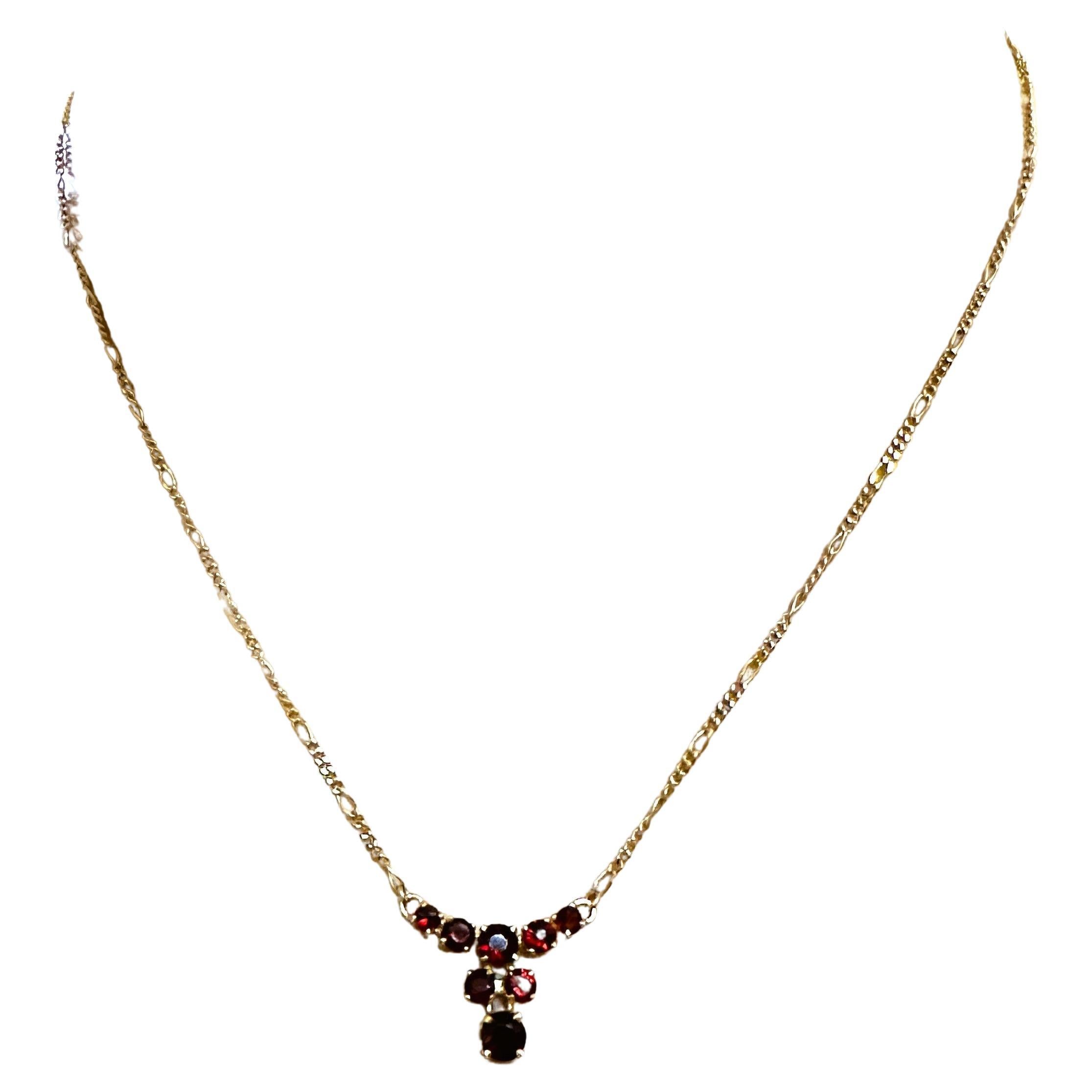 18k Yellow Gold 8-Stone Garnet Necklace  For Sale