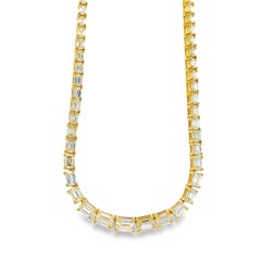 18k Yellow Gold 8.44ctw Half Way Emerald Cut Necklace