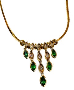 18K Yellow Gold .85 Carat Emerald .20 Carat Diamond Drop Necklace 17"