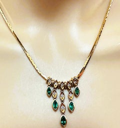 18K Yellow Gold .85 Carat Emerald .20 Carat Diamond Drop Necklace 17"