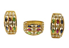 18k Yellow Gold .88 Carat Diamond, Emerald, Ruby, & Sapphire Ring Size 7.25