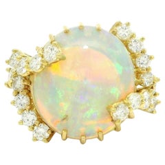18k Yellow Gold 8.86ctw Fiery Bright Unique Opal w/ Diamond Prongs Ring