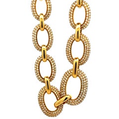18k Yellow Gold 89.6ctw Pavé Natural Diamond Oval Link Necklace