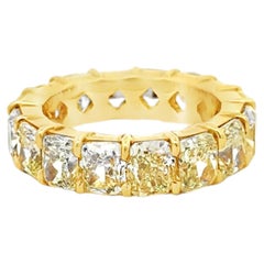 18k Yellow Gold 8.98ctw Cushion Cut Natural Diamond Eternity Band Ring