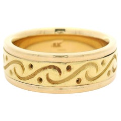 18k Yellow Gold 8mm Wide Heavy Polished & Matte Finish Band Ring sz 10.5