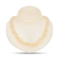 18K Yellow Gold 9 Strand Pearl Necklace with Diamond Clasp