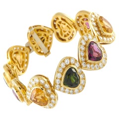 Braccialetto a forma di cuore in oro giallo 18 carati con diamanti (9,02 carati), citrino e tormalina