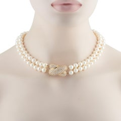 18K Yellow Gold 9.0ct Diamond and Pearl Necklace MF16-012326