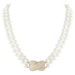 18K Yellow Gold 9.0ct Diamond and Pearl Necklace MF16-012326