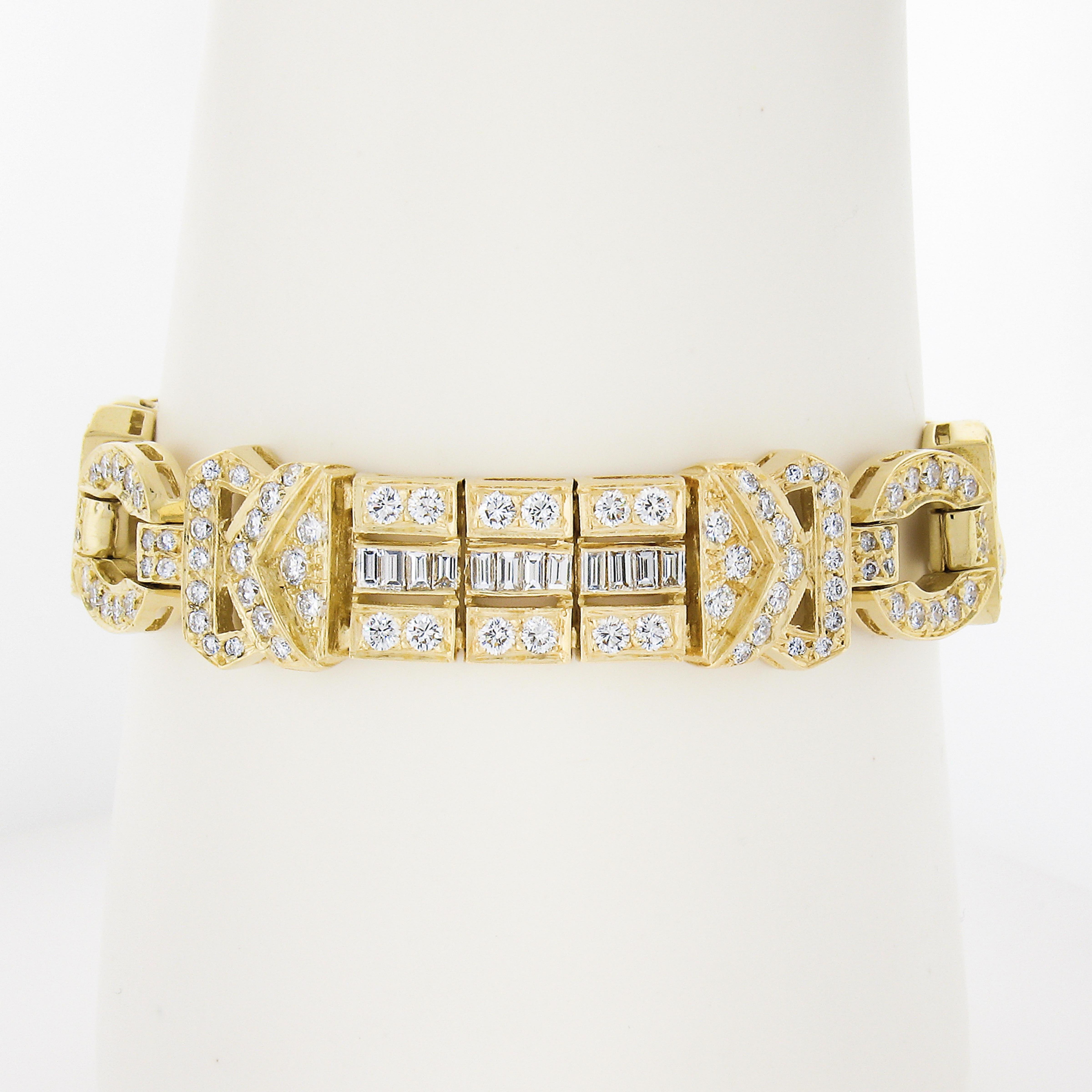 Absolutely magnificent fiery diamonds cover this solid gold bracelet. The baguette and round diamonds truly give off brilliance at any position and any movement. A truly elegant and imperial style and look. Enjoy!

--Stones:--
204 Natural Genuine