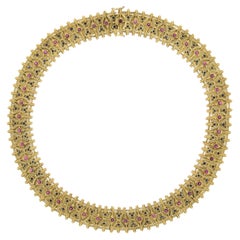 Collier en or jaune 18k avec perles torsadées en or jaune 9.2ctw rubis et saphir