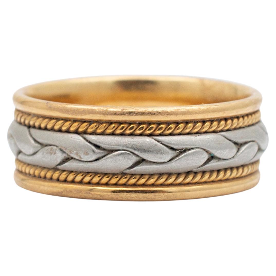 18K Yellow Gold & 950 Platinum Two Tone Braided Wedding Band For Sale