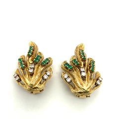18K Yellow Gold .95CT Diamond & Emerald Clip On Earrings