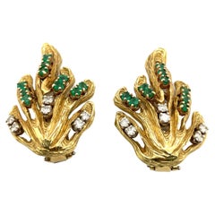 18K Yellow Gold .95CT Diamond & Emerald Clip On Earrings