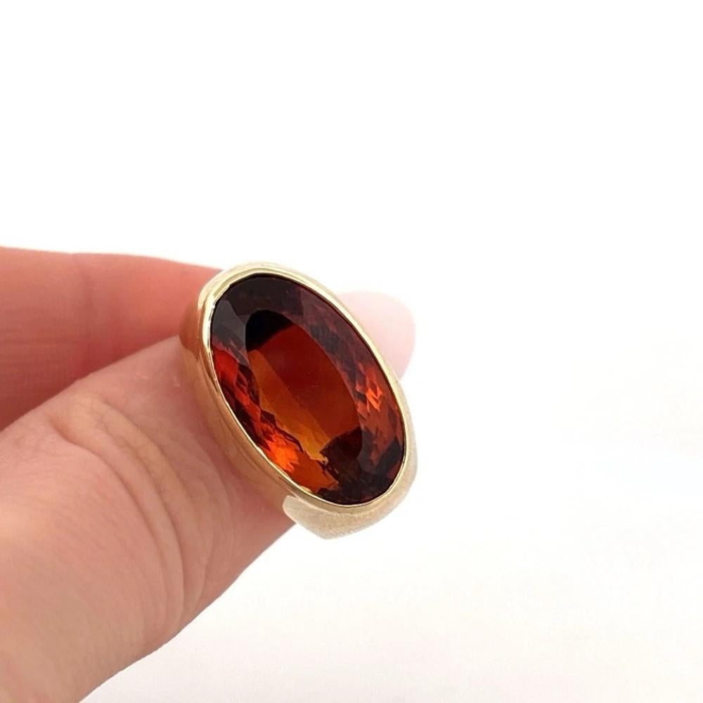 Oval Cut 18K Yellow Gold  9.60 CT 10 Grams Madeira Citrine East-West Bezel Set Ring For Sale