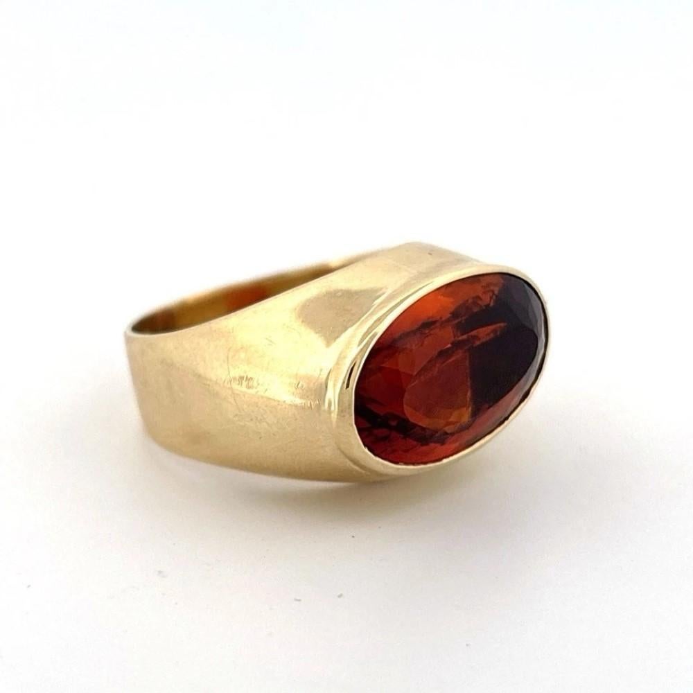 Women's or Men's 18K Yellow Gold  9.60 CT 10 Grams Madeira Citrine East-West Bezel Set Ring For Sale
