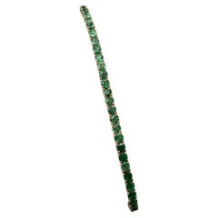 18k Yellow Gold 9.69ctw 3.5mm Round Emerald Line Tennis Bracelet w/ Push Clasp