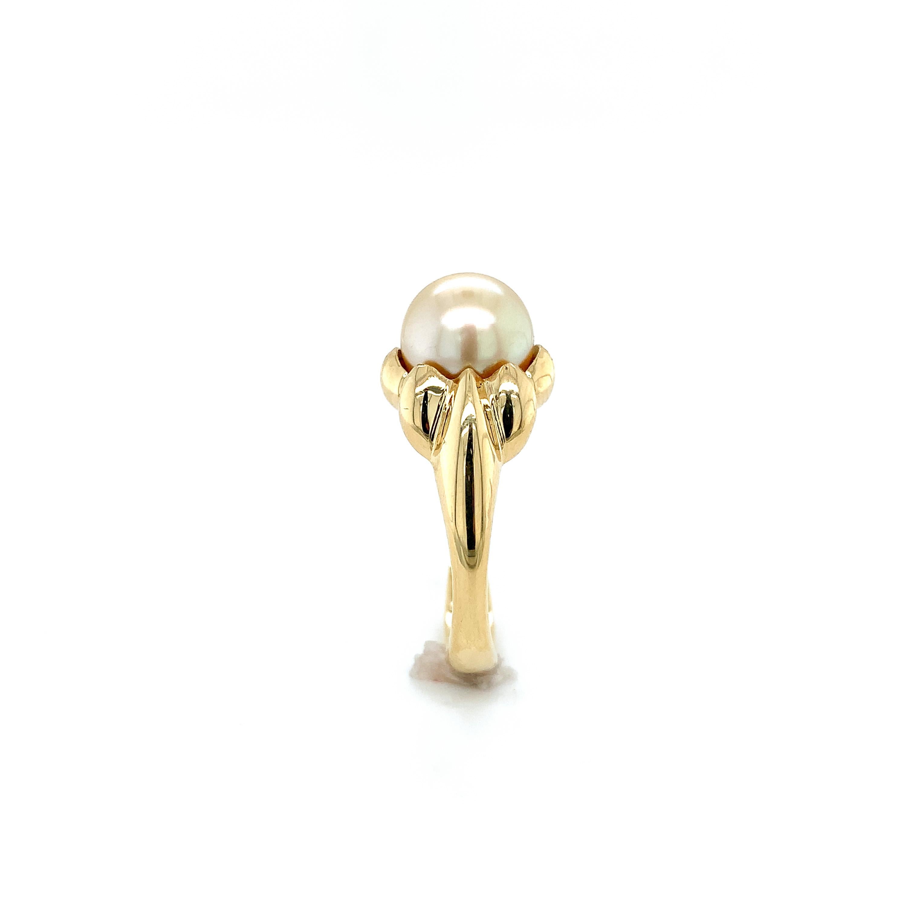 Taille ronde Bague en or jaune 18 carats avec perles des mers du Sud de 9,8 mm d'or clair en vente