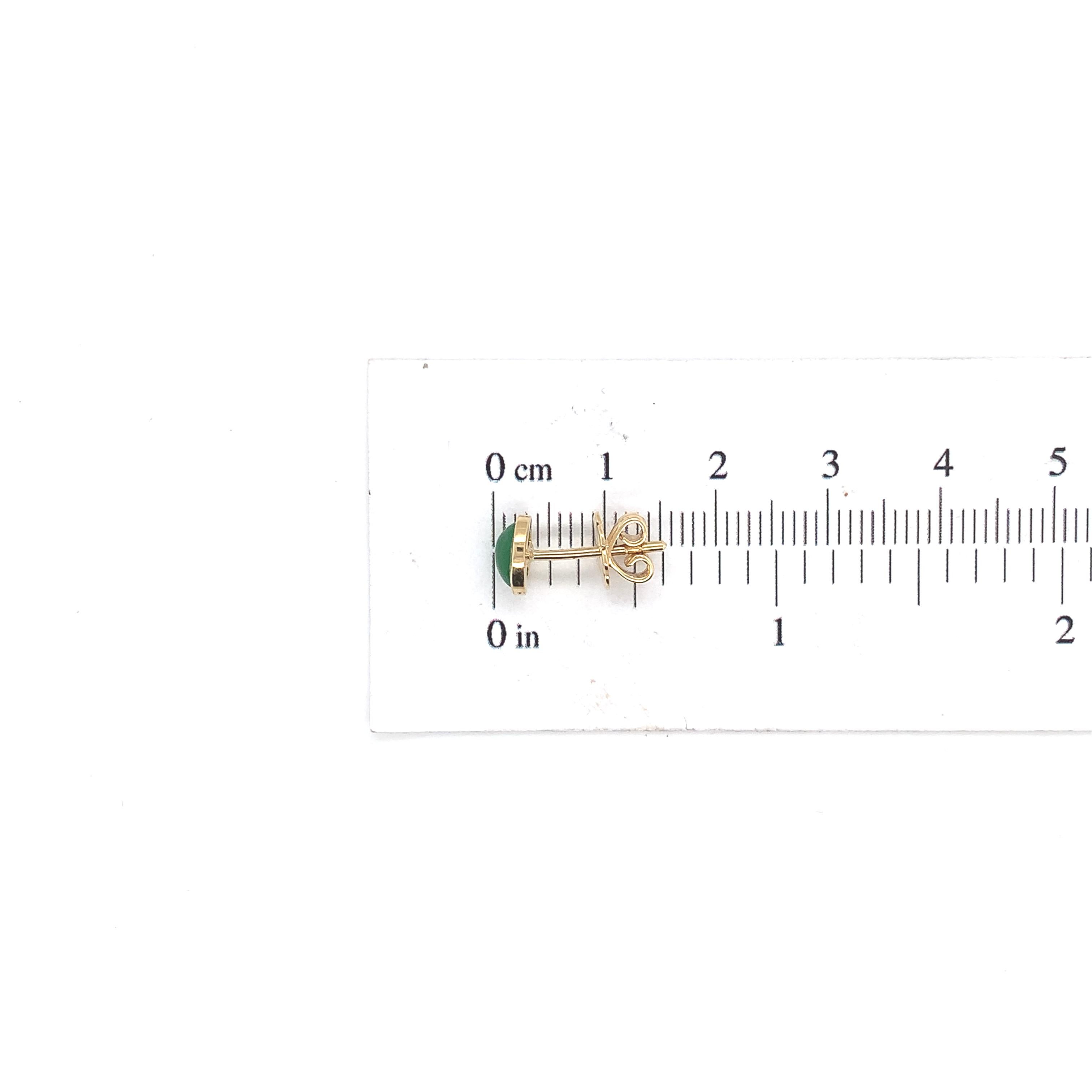 Women's 18K Yellow Gold A Grade Jadeite Jade Stud Earrings Bezel Set For Sale