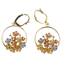 18K Yellow Gold A Profusion of Flowers Earrings with Diamonds