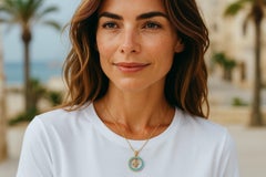 18K Yellow Gold Aaron Basha Vintage Diamond Enamel Hamsa Charm Necklace Pendant