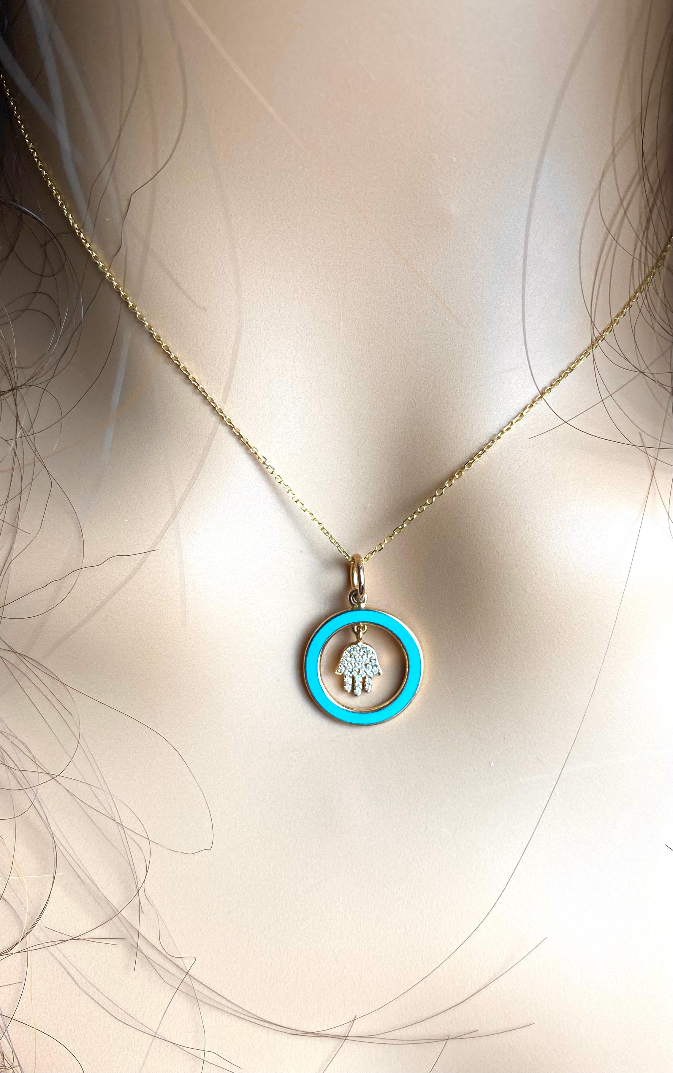 Aaron Basha, in oro giallo 18 carati, ciondolo Charm Hamsa con diamanti e smalto d'epoca in vendita 4